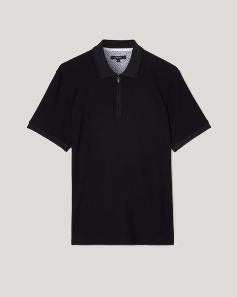 Textured Zip-up Polo, Black, hi-res